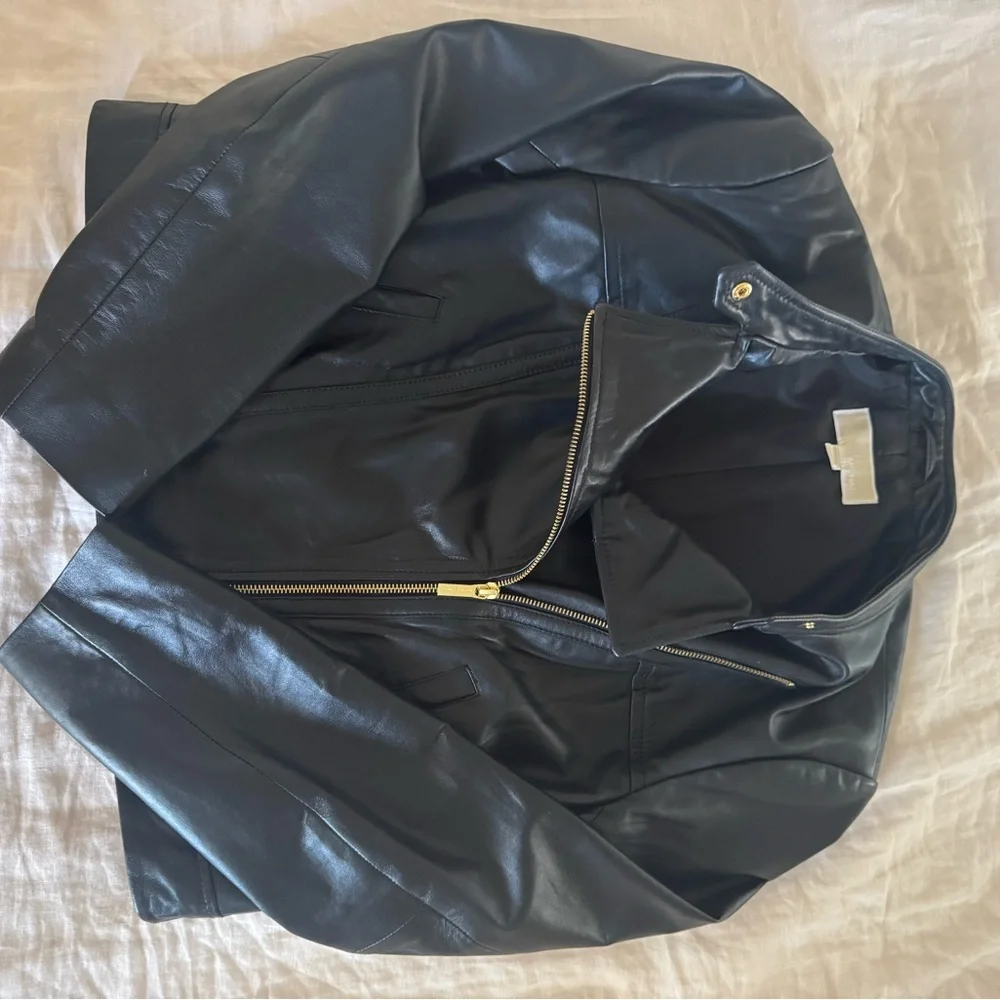 Michael Kors Black Leather Moto Jacket with Gold Hardware - Picture 7 of 7